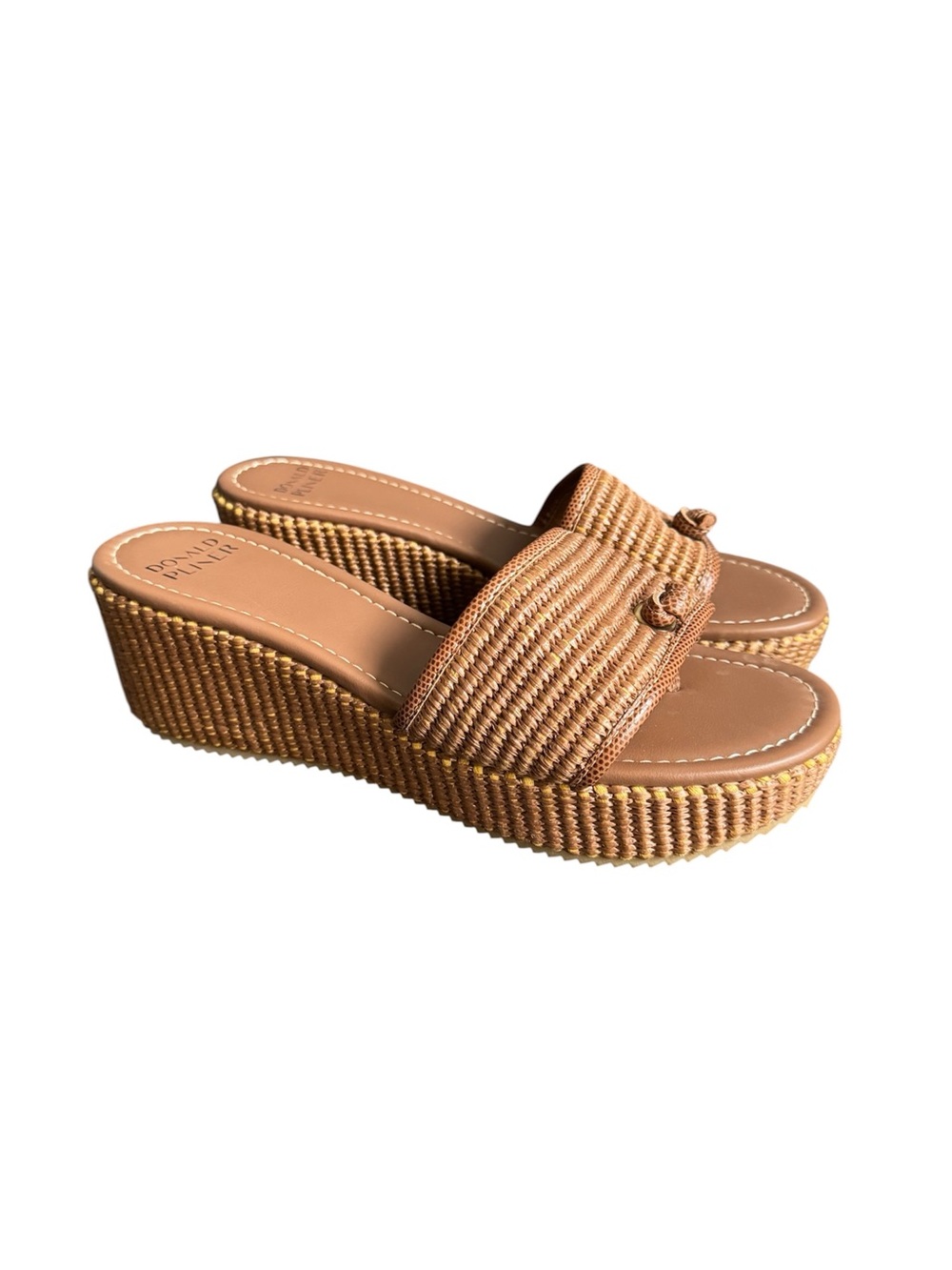 Donald Pliner Wedge Sandals Silli2r Brown Raffia Platforms Womens 9.5 EUC